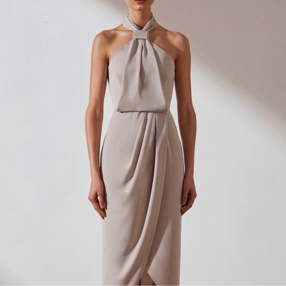 ShonaJoy knot draped halter dress in oyster - Picture 4 of 13